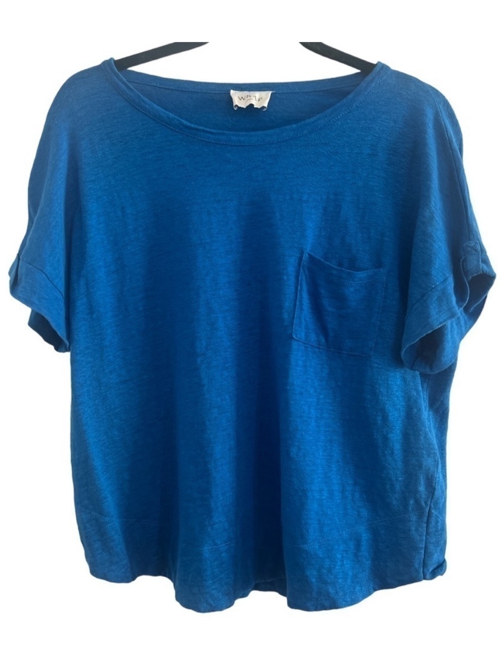 Wrap London Blue Linen Tee | Relaxed Fit Pocket Top
